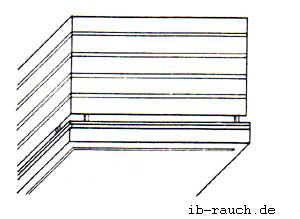 Balkon mit waagerechten Holzschalbrettern