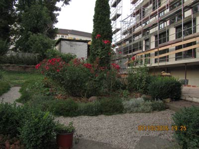 Gartenansicht mit denkmalschutzgerechtem Bauwerk und dörflichen Charakters